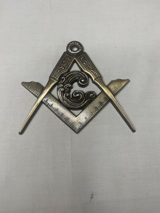 Antique Masonic Freemason Sterling Square & Compass Necklace / Pendant / Charm