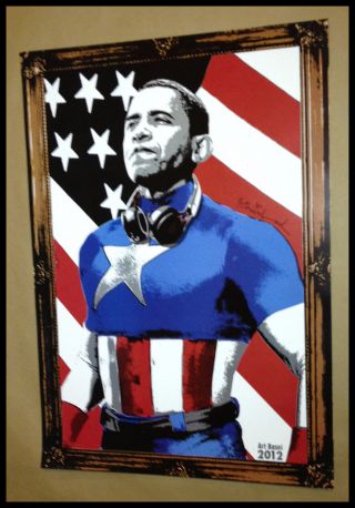 Mr Brainwash Barack Obama Captain America Lithograph Poster Print 2012 Rare Vote