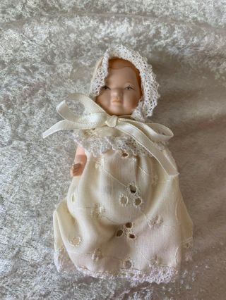 Vintage Antique Jointed Baby Doll Small Ceramic/porcelain Made In Taiwan 3.  5 "