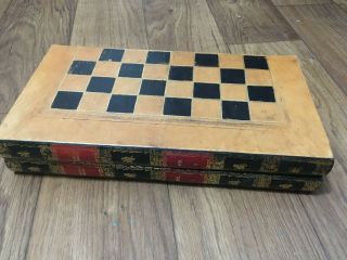 Vintage Faux Book Wood Fold - Up Gameboard With Leather