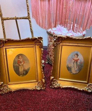 Antique Set Of 2 Prints Framed Boy And Girl