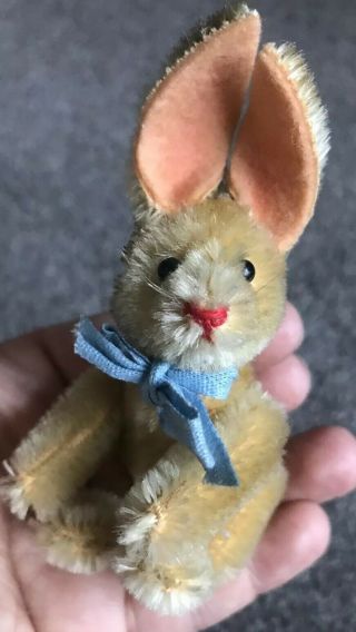Rare Vintage Miniature Schuco Big Foot Bunny Rabbit Mohair Fully Jointed 4” Nr