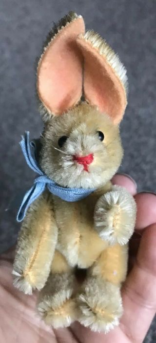 RARE Vintage Miniature Schuco Big Foot Bunny Rabbit Mohair Fully Jointed 4” NR 2