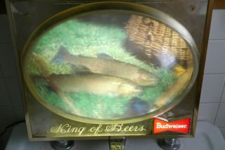 Rare Vintage Lighted Budweiser Trout Kreel Dome Bubble Sign,  Great,