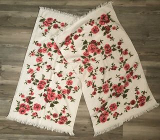 2 Vintage " Cannon " Shabby Cottage Chic Fringed Towels Roses