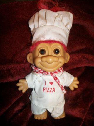 Vintage Russ Troll Doll 5 Inch I Love Pizza Baker With Chef’s Hat