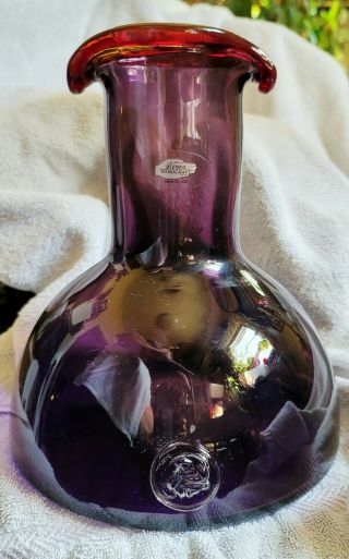 Rare 2004 Blenko Glass Wayne Husted Decanter Vase In Amethyst & Crimson Stunning