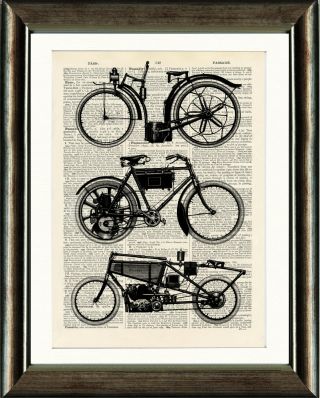 Antique Book Page Art Print - Vintage Motorcycles Dictionary Page Wall Art