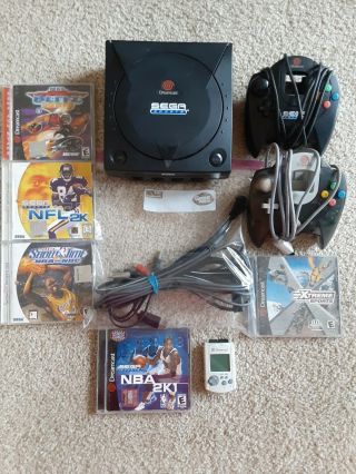 Sega Dreamcast Sports Rare Black Console Plus 2 Controllers & 1 Mem.  Card 5 Games