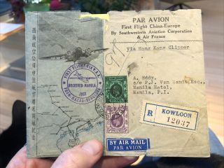 Rare Postal Cover Hong Kong,  1937 First Flight Ffc To Philippines Via Clipper