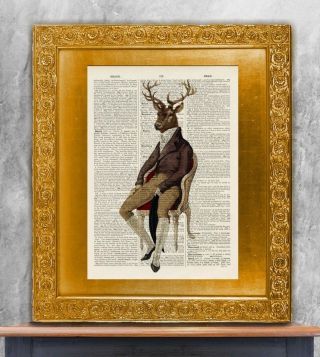 Old Antique Book Page Art Print - Dashing Stag Vintage Dictionary Page Wall Art
