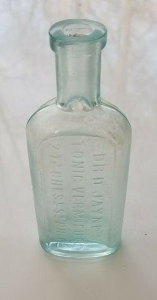 Open Pontil Antique Medicine Bottle,  Dr Jaynes Tonic Vermiuge,  Phila,  Light Aqua