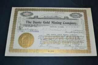 The Dante Gold Mining Company 1900 Antique Stock Certificate – Cripple Creek