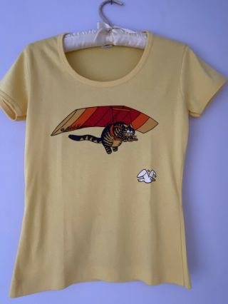 Vtg B Kilban Cat Crazy Shirt Hawaii Flying Cat Yellow Junior Size Medium Rare