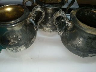 Three Piece Silver Tea Set " Quadruple Plate 684 " Stamp Some Corroded And Dirty