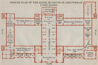 Rijks Museum First Floor Plan,  Amsterdam.  Netherlands Kaart.  Baedeker 1910 Map