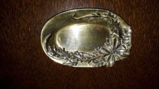 Vintage solid brass bow & leaf embossed patterned trinket tray/calling card tray 2