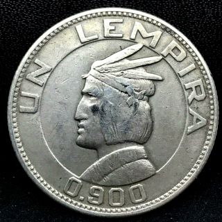 Honduras : 1937 Un Lempira - 0.  900 Silver - Rare Coin - Km 75.  1