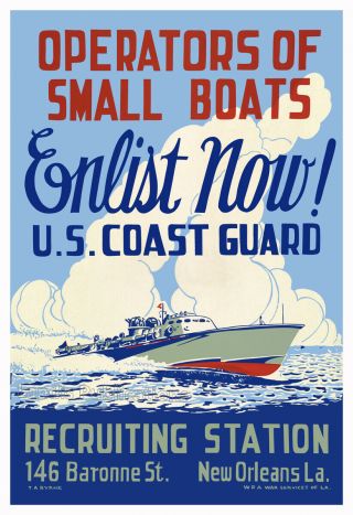 U.  S.  Coast Guard Small Boat Operators Enlistment - Wpa 1930 