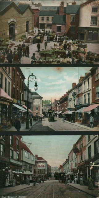 Coventry Market Square Cross Cheaping Antique Postcards D2.  4048