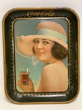 Rare Coca Cola Serving Tray Vintage Green Rim 1922 Advertising Sign Coke Glass