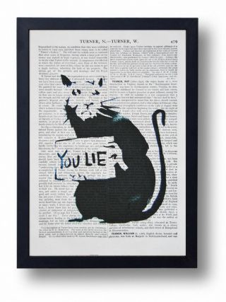 Banksy You Lie Rat Art Print On Old Antique Book Page