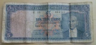 Turkish Vintage Banknote - 5 Lira - Dated 5 June 1930 - Rare Item