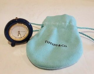 Rare Tiffany & Co.  Miniature Travel Alarm Clock Blue And Gold Small