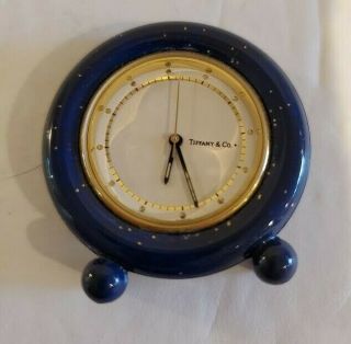 RARE Tiffany & Co.  Miniature travel alarm clock blue and gold Small 2