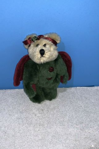 Vintage 6 " Boyds Bears Plush Angel Bear Ornament Christmas Holiday Green Maroon