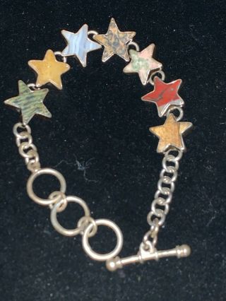 Rare Charles Albert Sterling Silver Multi Stone Stars Toggle Bracelet