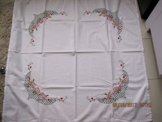 Vintage Embroidered Cotton White,  Tablecloth 54 X 54 Cm