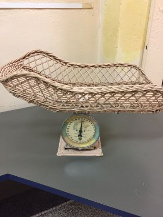 Vintage Antique Infant / Baby Scale With Wicker Basket