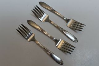 4 National Silver Co King Edward Pattern Silverplate Flatware Salad Forks