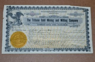 The Tribune Gold Mining And Milling Company 1908 Antique Stock Certificate