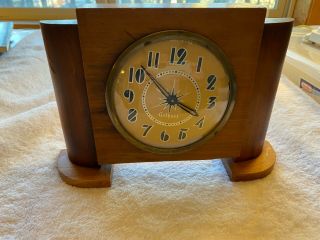 Antique Gilbert Mantel Clock In Natural Wood With Rare Simple Design