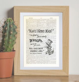 Alice In Wonderland Quote Dictionary Page Art Print Vintage Gift Antique Bookc20