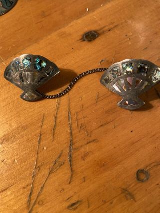 Antique Cloisonne Jewelry - Sterling Sweater Clips