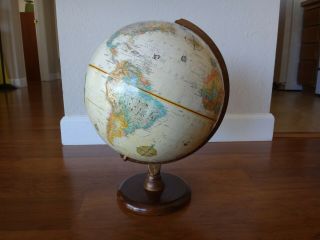 Vintage Replogle 12 Inch Diameter Globe World Classic Wood Base Raised Relief