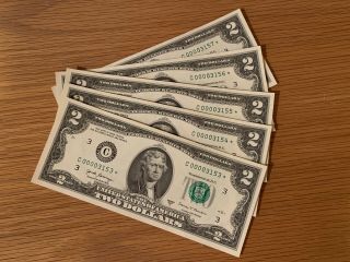 2017 Rare $2 Very Low Star Serial Numbers 5 Notes 00003153 To 00003157 Gem Unc