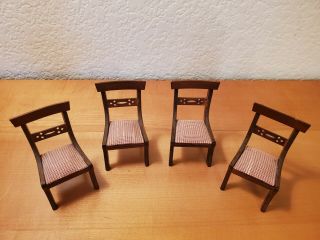 Dollhouse Miniatures 1:12 Scale Vintage Wooden Dining Room Chairs Set Of 4