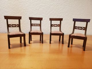 Dollhouse Miniatures 1:12 Scale Vintage Wooden Dining Room Chairs Set of 4 2