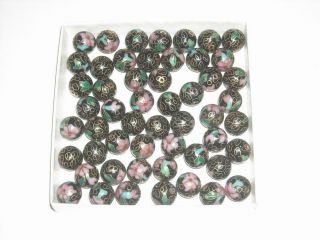 Vintage Black 12mm Cloisonné Floral Beads 53 Beads