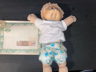 Vintage 1978 - 1982 Boy Cabbage Patch Doll Blonde Curly Hair Blue Eyes Dimple