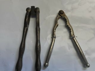 2 Vintage Antique Solid Wrought Steel Nutcrackers 5 1/2 " Long Neat Piece