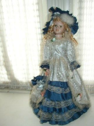 Vintage,  20in Victorian Blond Doll in Blue Dress 2