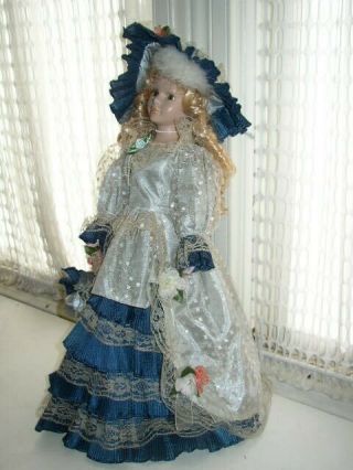 Vintage,  20in Victorian Blond Doll in Blue Dress 3