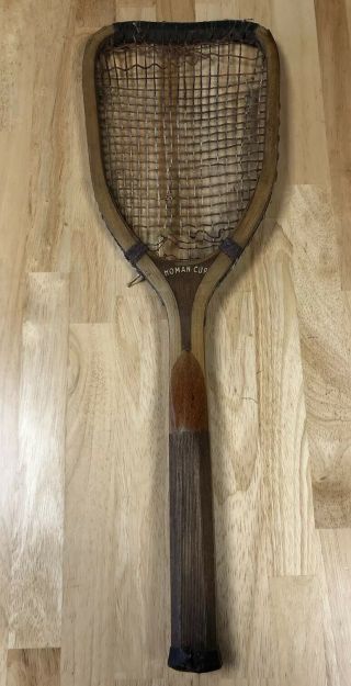 Vintage Antique Homan Cup Harvard Wooden Tennis Racket Rare 1800s?