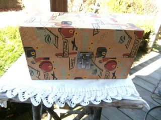 Vintage Doll Travel Trunk Case 5 X 9 1/2 " - Travel Print Covered