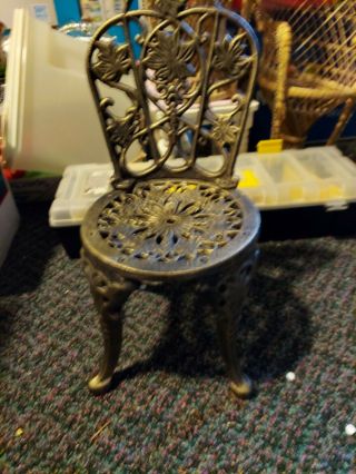 Antique/vintage Solid Metal Brass Doll Plush Display Chair Euc Very Heavy
